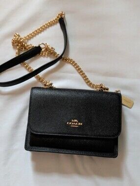 Coach Black Saffiano Crossbody with Gold Chain Strap